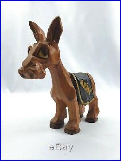 Great Vintage Carter Hoffman Original Wood Carving ARMY Donkey