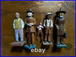 Group 1930s Antique Folk Art Hand Carved Wood Figurines Sculptures Men Painted
