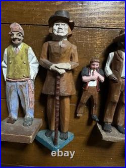 Group 1930s Antique Folk Art Hand Carved Wood Figurines Sculptures Men Painted