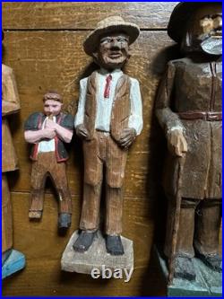 Group 1930s Antique Folk Art Hand Carved Wood Figurines Sculptures Men Painted