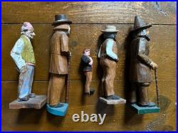 Group 1930s Antique Folk Art Hand Carved Wood Figurines Sculptures Men Painted