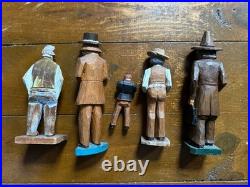Group 1930s Antique Folk Art Hand Carved Wood Figurines Sculptures Men Painted