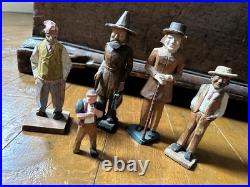 Group 1930s Antique Folk Art Hand Carved Wood Figurines Sculptures Men Painted