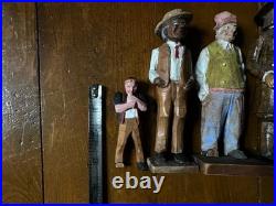 Group 1930s Antique Folk Art Hand Carved Wood Figurines Sculptures Men Painted