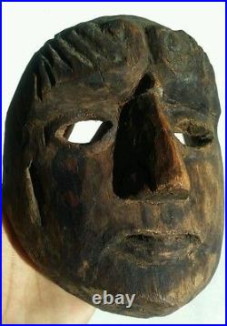 Guatemalan Folks Art Hand Carving Wood Mask vintage patron face dance mask