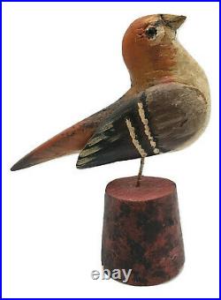 HAND CARVED FINCH BIRD Vintage Pennsylvania Dutch USA Wood Folk Art Ben Hoover