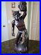 HEAD HUNTER TRIBAL WARRIOR Carved Hardwood Statue Art Figure 18-1/2 Vintage EUC