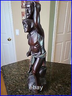 HEAD HUNTER TRIBAL WARRIOR Carved Hardwood Statue Art Figure 18-1/2 Vintage EUC