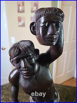 HEAD HUNTER TRIBAL WARRIOR Carved Hardwood Statue Art Figure 18-1/2 Vintage EUC