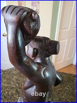 HEAD HUNTER TRIBAL WARRIOR Carved Hardwood Statue Art Figure 18-1/2 Vintage EUC