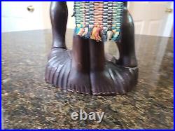 HEAD HUNTER TRIBAL WARRIOR Carved Hardwood Statue Art Figure 18-1/2 Vintage EUC