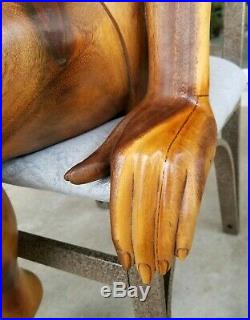 HUGE Hand Carved Wood Sculpture Statue Woman Figure Mid-Century Modern Vintage