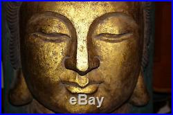 HUGE Quan Yin Vintage Buddhist Hindu Wood Carved Head Sculpture-Spiritual