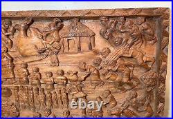 HUGE vintage hand carved wood Kungoni South African wall relief sculpture plaque