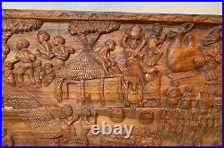 HUGE vintage hand carved wood Kungoni South African wall relief sculpture plaque