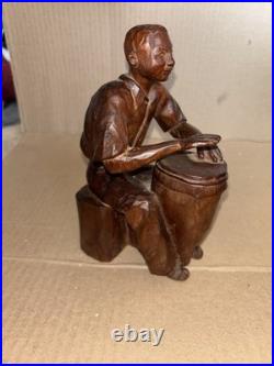 Haitian Vintage Mahogany Man Playing Drums Sculpture 5 Mid-Century Hand-Carved