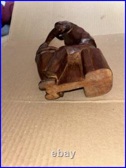 Haitian Vintage Mahogany Man Playing Drums Sculpture 5 Mid-Century Hand-Carved