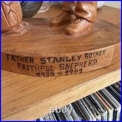Hand Carved Father Stanley Rother Folk Art Shepherd Wood Sculpture Vintage