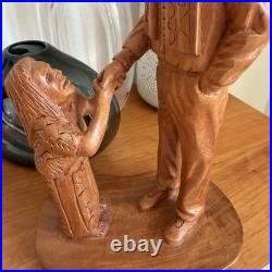Hand Carved Father Stanley Rother Folk Art Shepherd Wood Sculpture Vintage