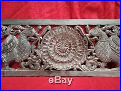 Hand Carved Peacock Wall Panel Wooden Plaque Vintage Estate panel Home Decor US