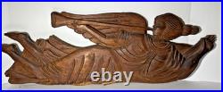 Hand Carved Wood Angel Trumpet Vintage Philippines 28 Long Sculpture Wall Hang