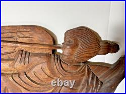 Hand Carved Wood Angel Trumpet Vintage Philippines 28 Long Sculpture Wall Hang