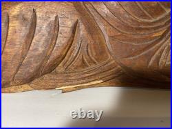Hand Carved Wood Angel Trumpet Vintage Philippines 28 Long Sculpture Wall Hang