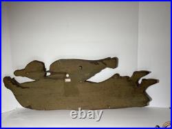 Hand Carved Wood Angel Trumpet Vintage Philippines 28 Long Sculpture Wall Hang