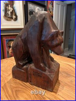 Hand Carved Wood Bear Vtg 1988 James Penney Signed Folk Art Sculpture 19 26 Lb