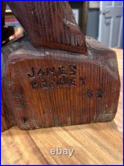 Hand Carved Wood Bear Vtg 1988 James Penney Signed Folk Art Sculpture 19 26 Lb