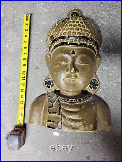 Hand Carved Wood Bodhisattva Bust Mask Art Sculpture Vintage