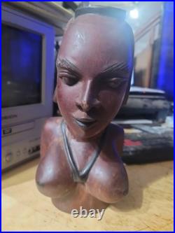 Hand Carved Wood Female Bust Sculpture Vintage