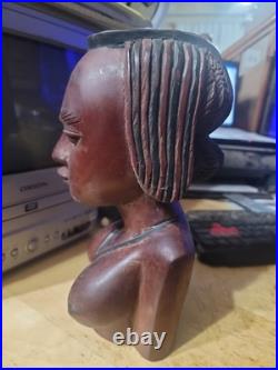 Hand Carved Wood Female Bust Sculpture Vintage