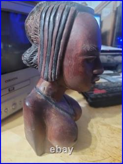 Hand Carved Wood Female Bust Sculpture Vintage