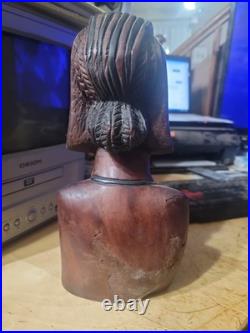 Hand Carved Wood Female Bust Sculpture Vintage