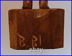 Hand Carved Wood Figures of Old Couple Signed Folk Art by Berthier Beauregard