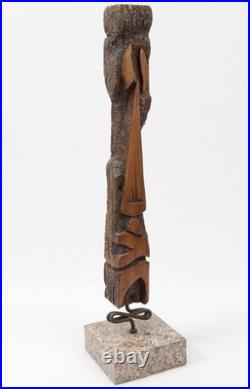 Hand Carved Wood Folk Art 29 Sculpture Cubist Face Bust Vintage Tiki Witco