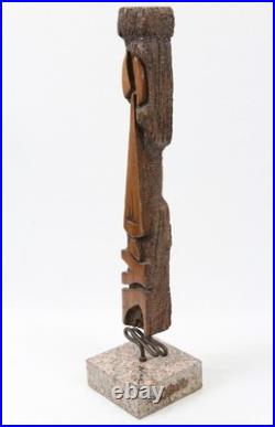 Hand Carved Wood Folk Art 29 Sculpture Cubist Face Bust Vintage Tiki Witco