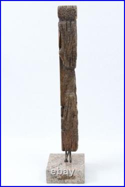 Hand Carved Wood Folk Art 29 Sculpture Cubist Face Bust Vintage Tiki Witco