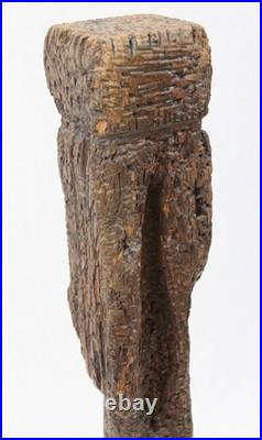 Hand Carved Wood Folk Art 29 Sculpture Cubist Face Bust Vintage Tiki Witco