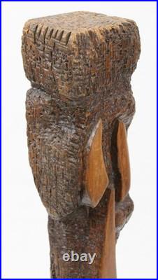 Hand Carved Wood Folk Art 29 Sculpture Cubist Face Bust Vintage Tiki Witco