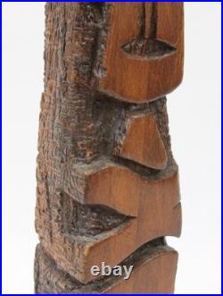 Hand Carved Wood Folk Art 29 Sculpture Cubist Face Bust Vintage Tiki Witco