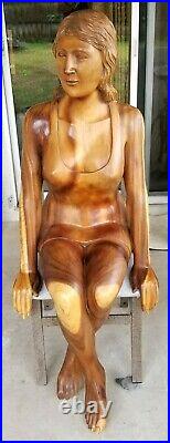 Hand-Carved Wood Sculpture LIFE SIZE Mid-Century Vintage Woman Female Figure