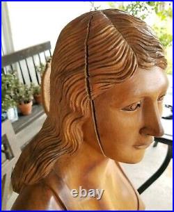 Hand-Carved Wood Sculpture LIFE SIZE Mid-Century Vintage Woman Female Figure
