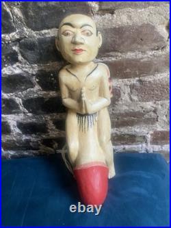 Hand Carved Wooden Balinese Flying Angel Oversized Penis Folk Art Indonesia VTG