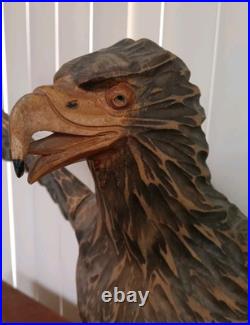 Hand Carved Wooden Eagle Sculpture 36X 17 Detachable Wings No Defects VTG