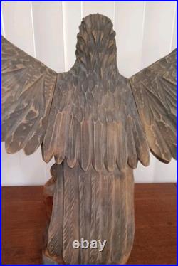 Hand Carved Wooden Eagle Sculpture 36X 17 Detachable Wings No Defects VTG