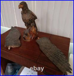 Hand Carved Wooden Eagle Sculpture 36X 17 Detachable Wings No Defects VTG
