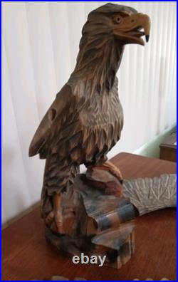 Hand Carved Wooden Eagle Sculpture 36X 17 Detachable Wings No Defects VTG