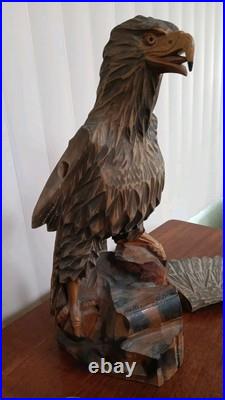 Hand Carved Wooden Eagle Sculpture 36X 17 Detachable Wings No Defects VTG